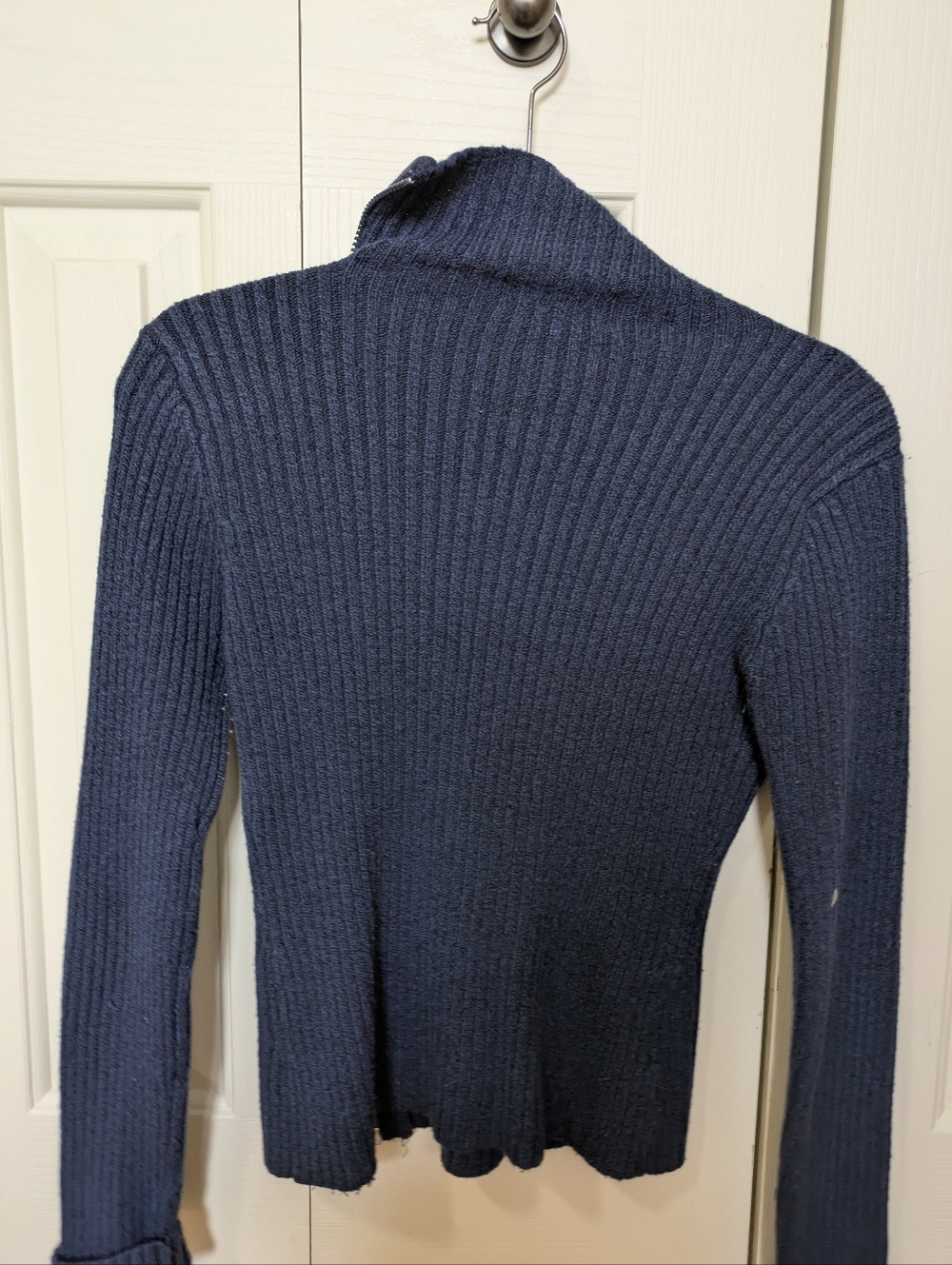 Navy Ribbed Zip-Up Women's Sweater - Picture 2 of 3
